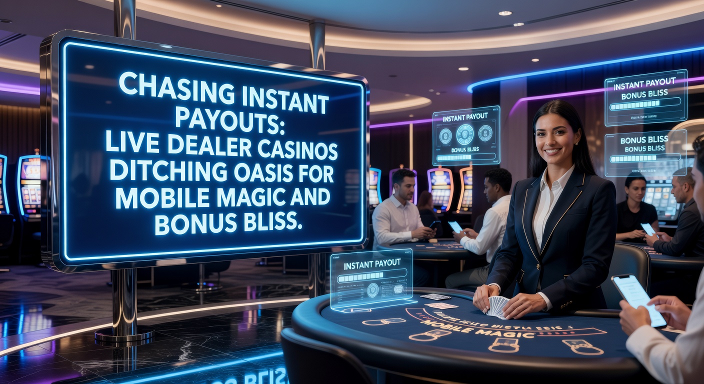 Live-Dealer-Tisch mit Smartphone und Blitz-Auszahlungssymbolen, die den Trend zu mobilen Instant-Payouts illustrieren